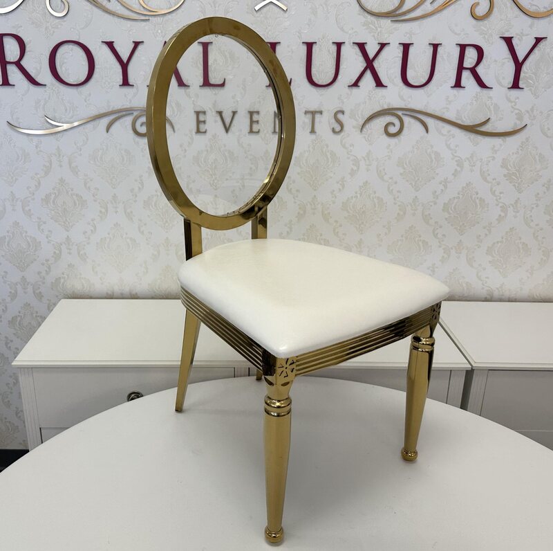 Louis Clear Back Gold Dining Chair, Polished Steel Frame, White or Black Cushion