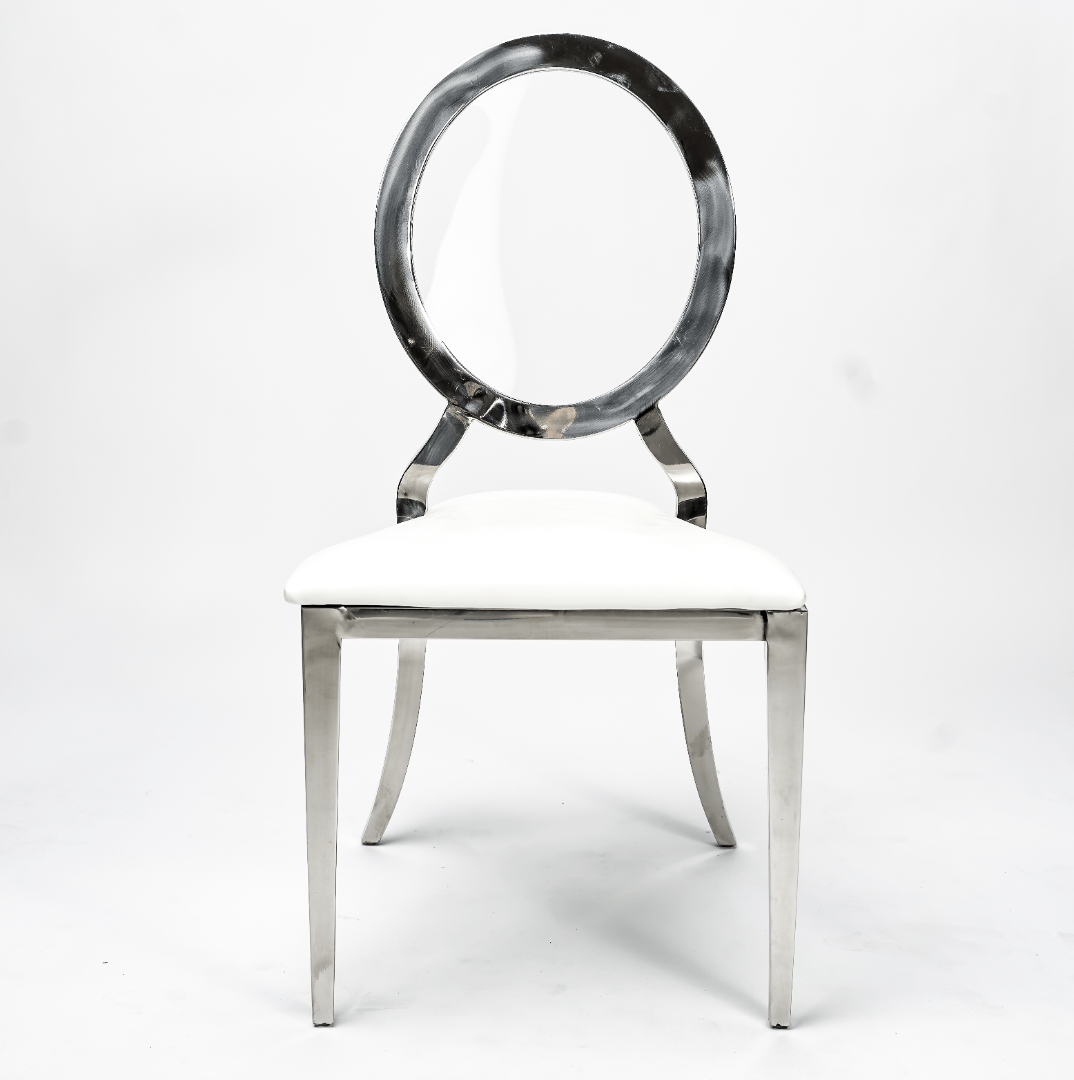 Louis Clear Back Silver Dining Chair, Polished Steel Frame, White or Black Cushion