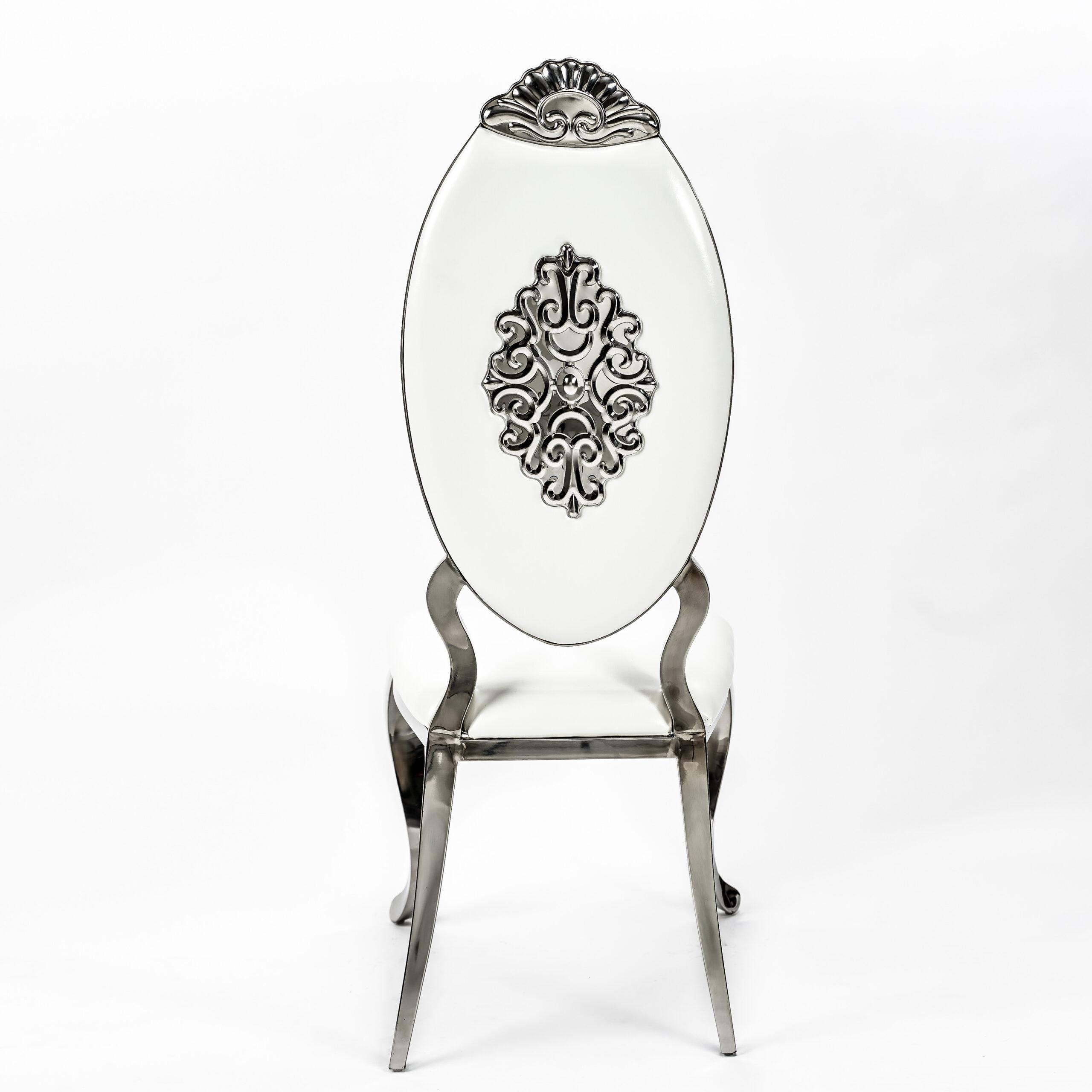 Gorgeous Royal Sweetheart Chair, Silver Chair with White Cushion, Amazing Back Design