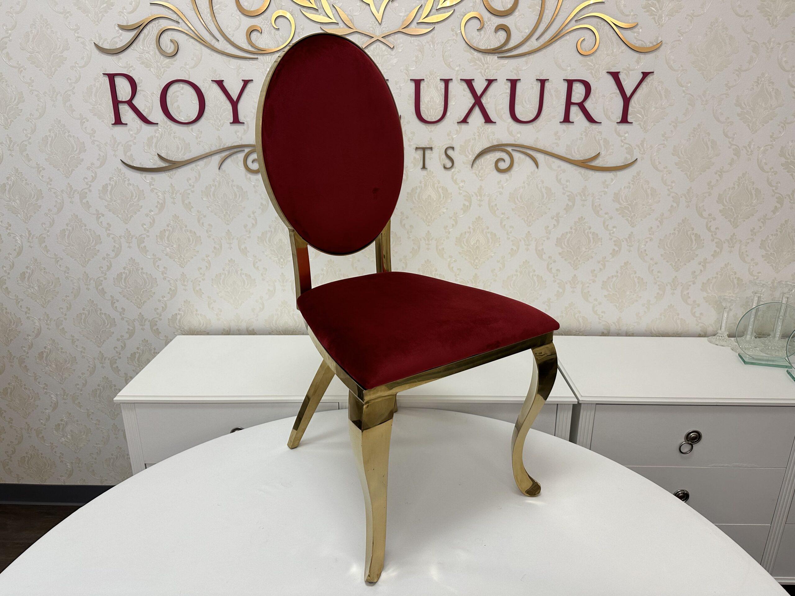 Cross Leg Gold Chair with Ruby Red Velvet Cushion