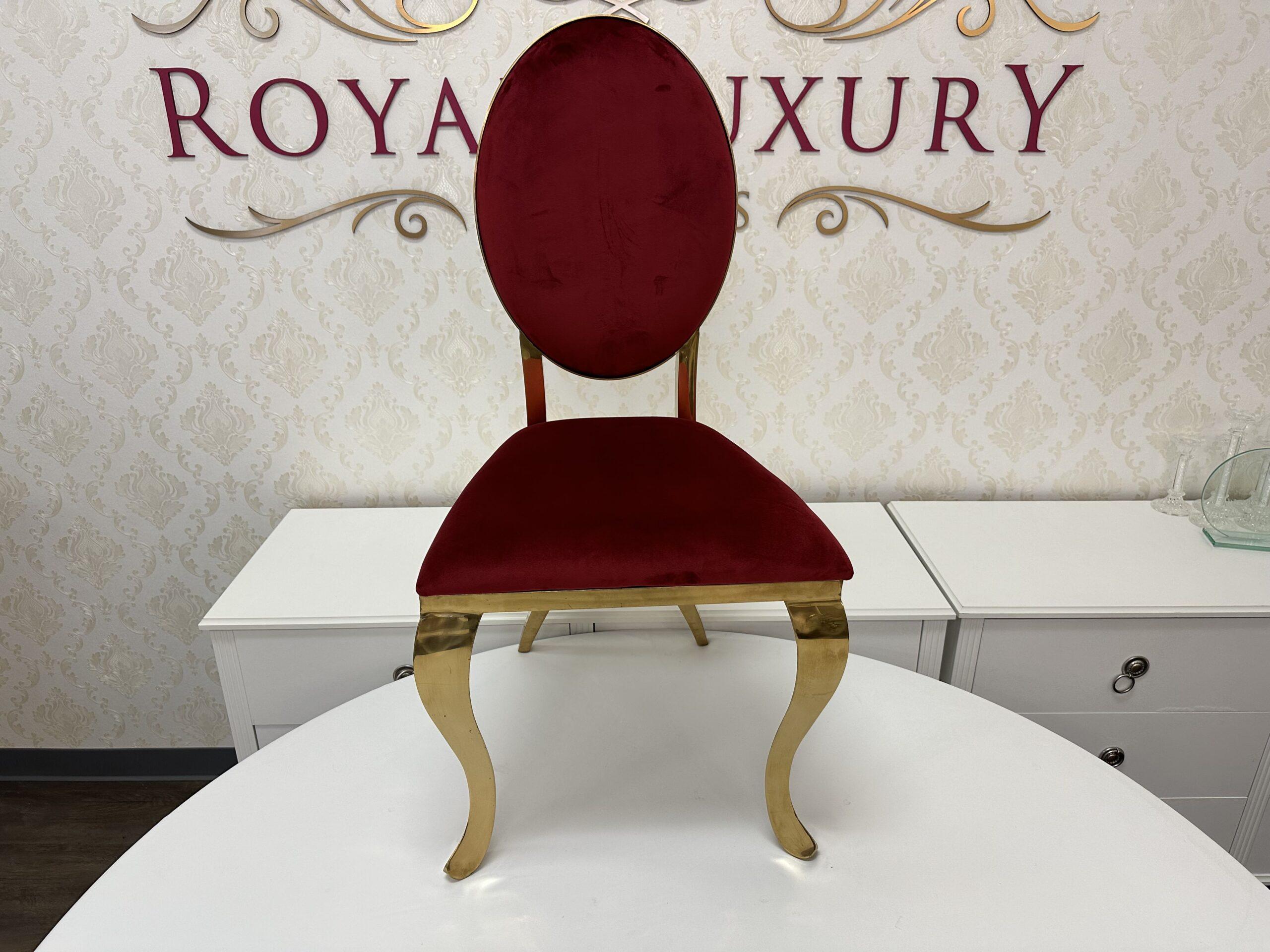 Cross Leg Gold Chair with Ruby Red Velvet Cushion