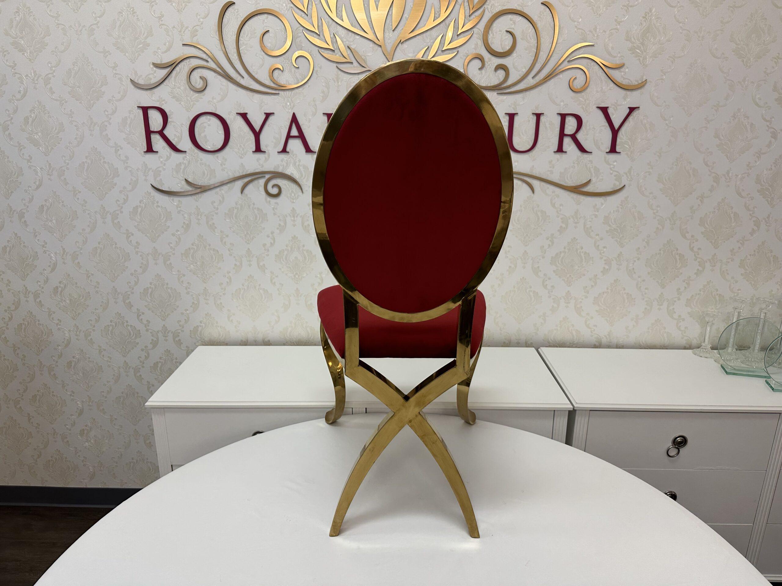 Cross Leg Gold Chair with Ruby Red Velvet Cushion