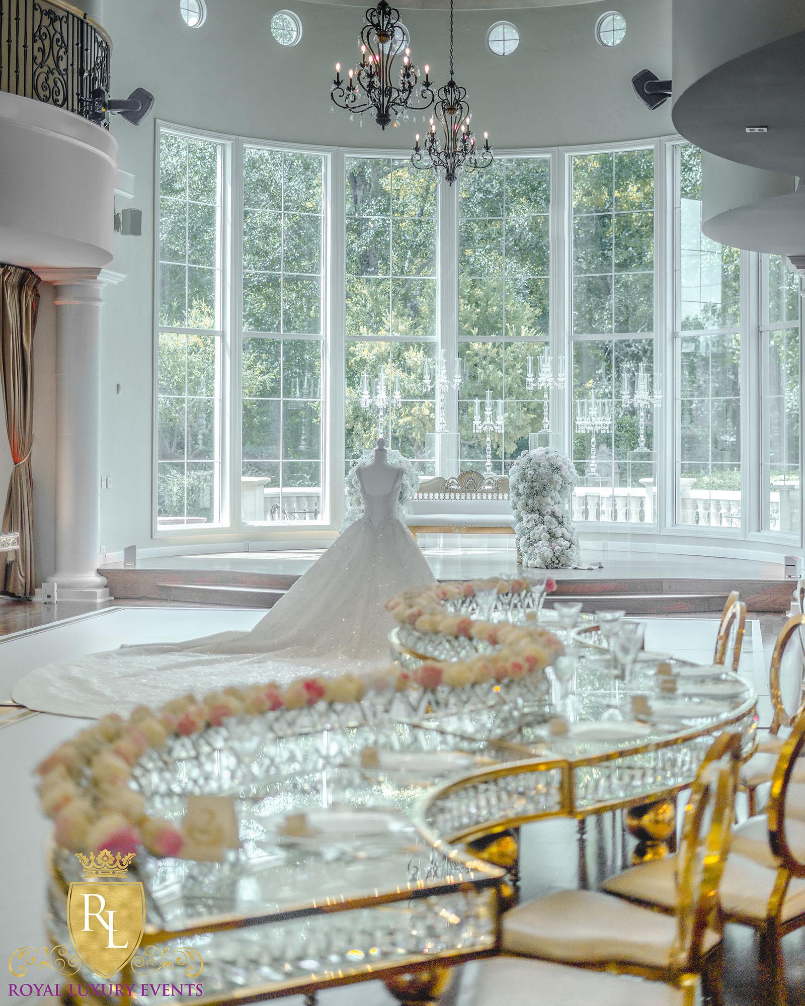 Wedding Reception Decor - Fancy Chair Rentals - Gold Serpentine Tables - Luxury