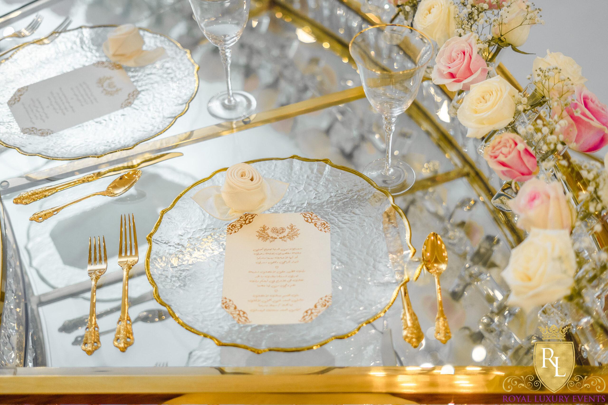 Wedding Reception Decor - Fancy Chair Rentals - Gold Serpentine Tables - Luxury