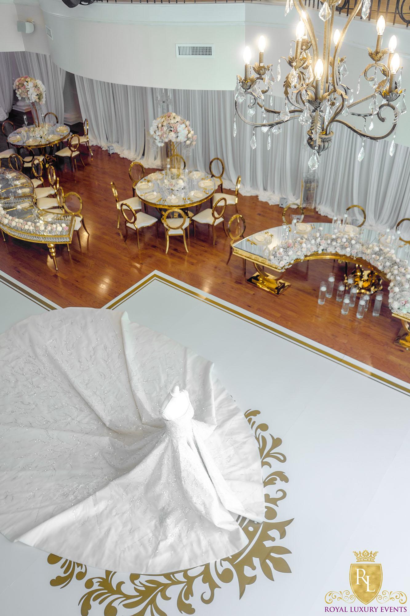 Wedding Reception Decor - Fancy Chair Rentals - Gold Serpentine Tables - Luxury