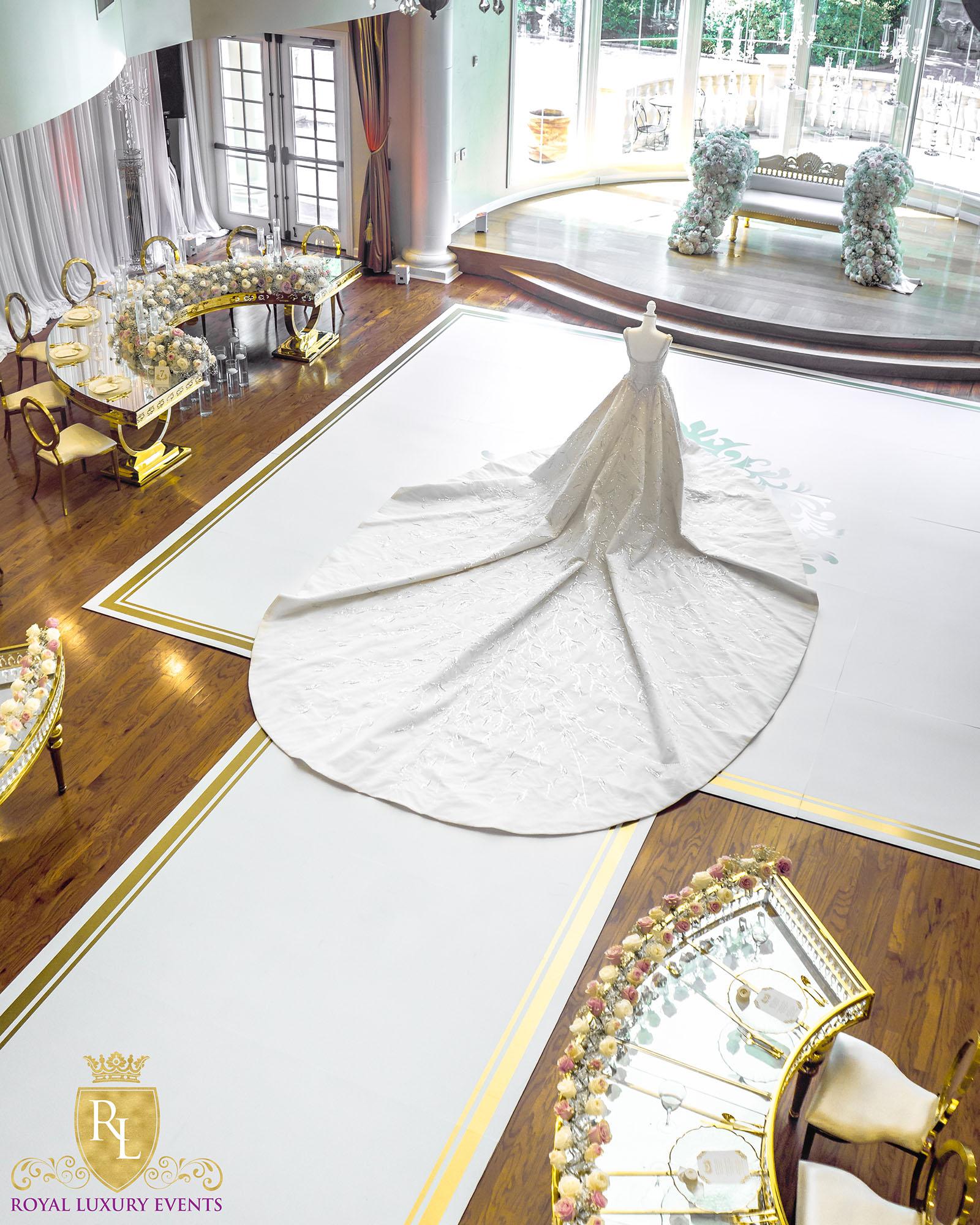 Wedding Reception Decor - Fancy Chair Rentals - Gold Serpentine Tables - Luxury - wedding dress