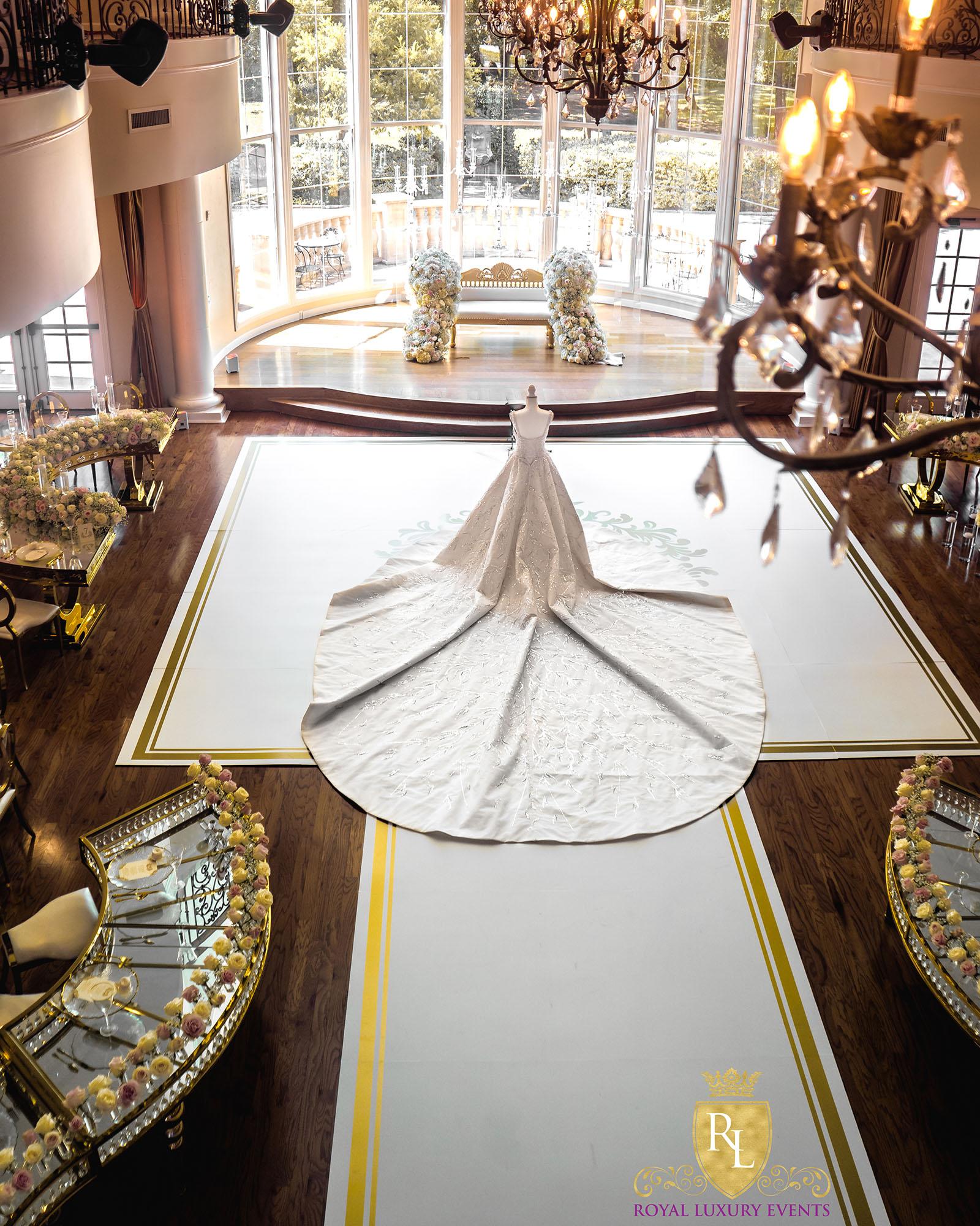Wedding Reception Decor - Fancy Chair Rentals - Gold Serpentine Tables - Luxury - wedding dress
