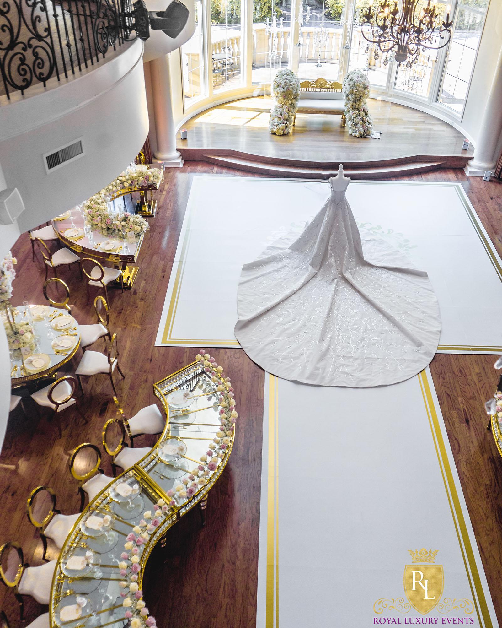 Wedding Reception Decor - Fancy Chair Rentals - Gold Serpentine Tables - Luxury - wedding dress