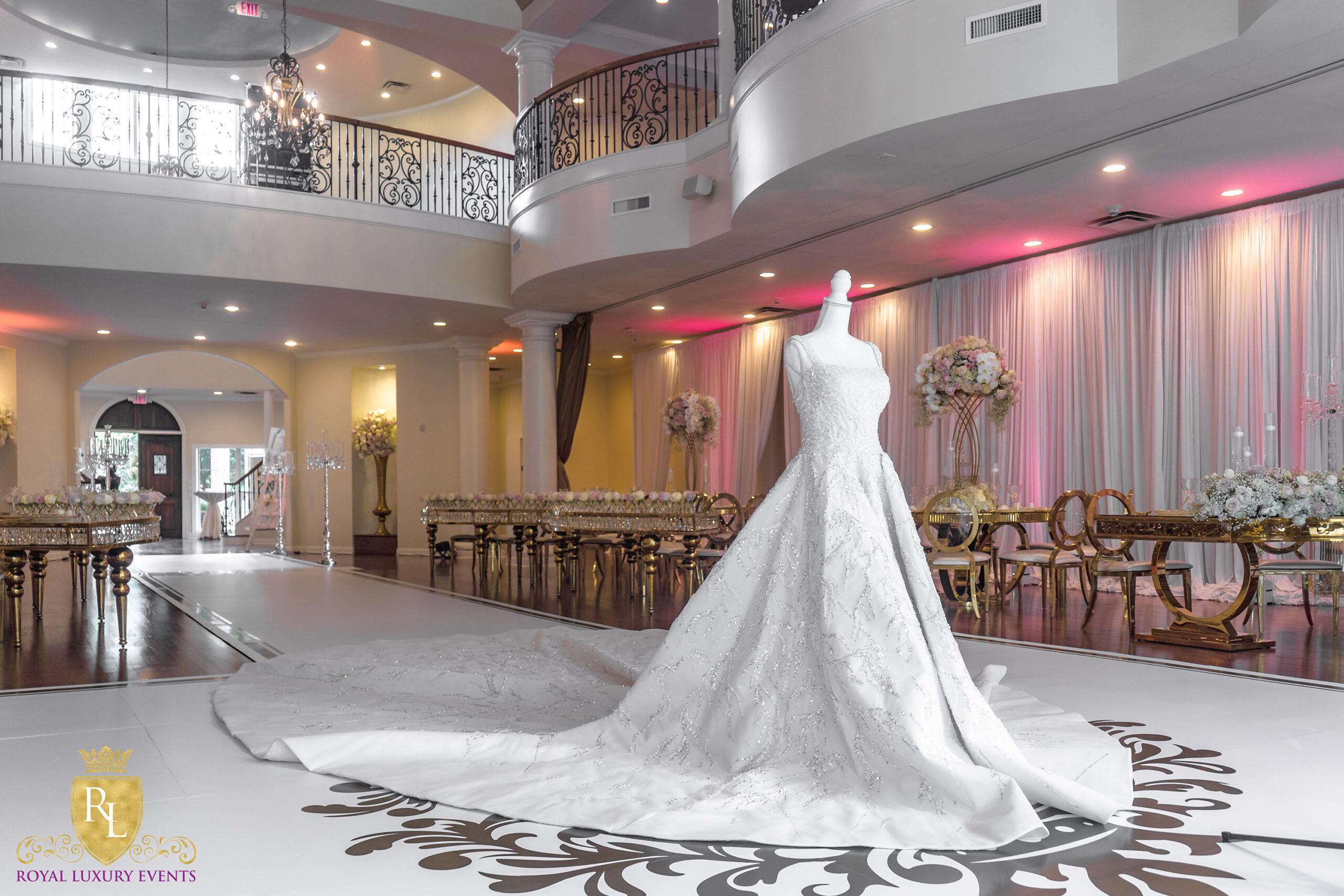 Wedding Reception Decor - Fancy Chair Rentals - Gold Serpentine Tables - Luxury - wedding dress