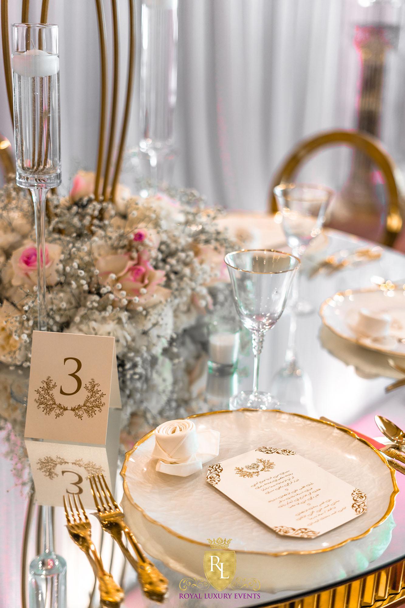 Wedding Reception Decor - Fancy Chair Rentals - Gold Serpentine Tables - Luxury