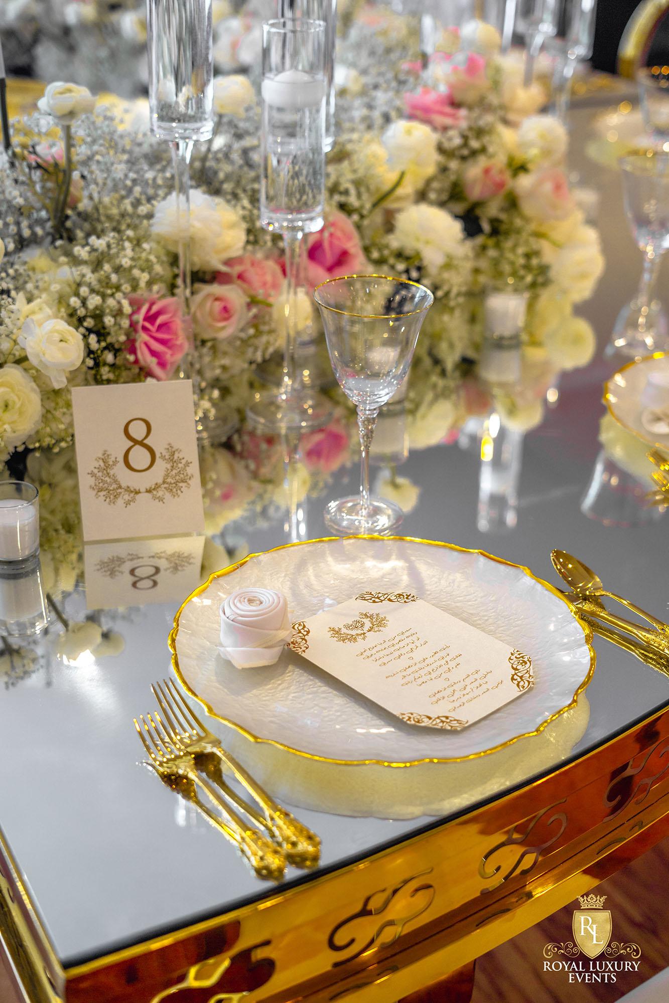 Wedding Reception Decor - Fancy Chair Rentals - Gold Serpentine Tables - Luxury