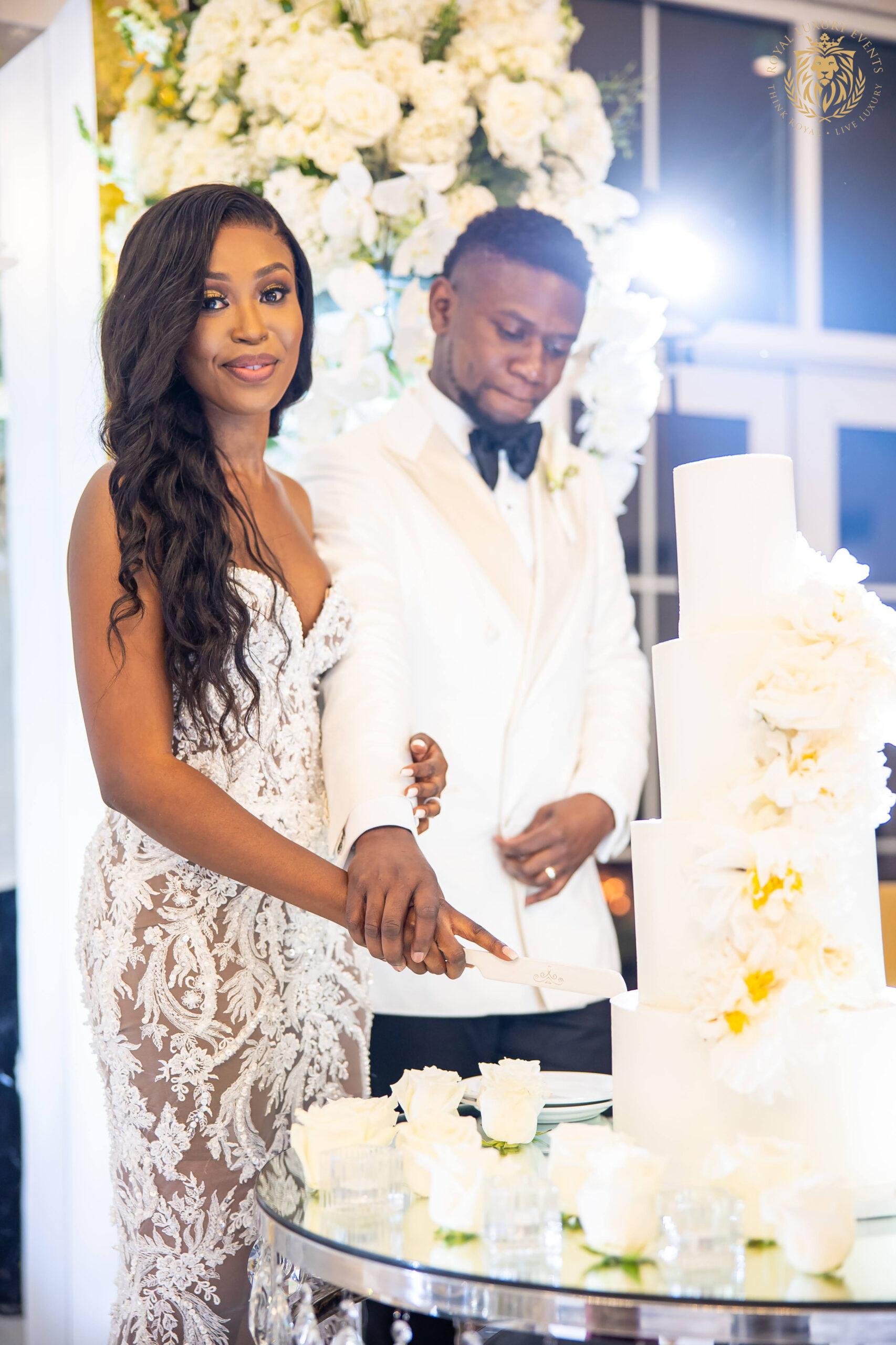 Silver & White Wedding in Dallas, Texas - cake cutting
