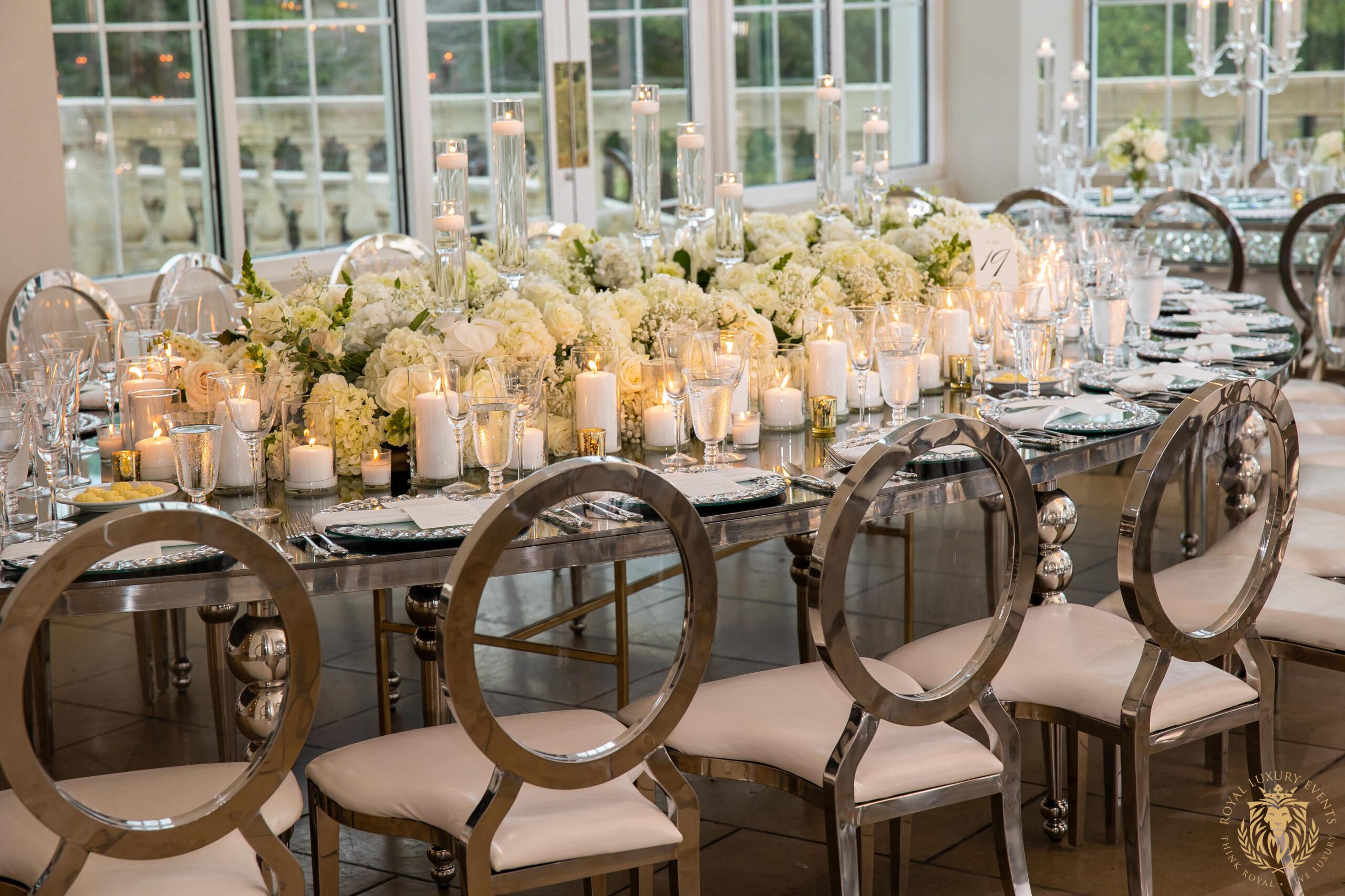 Silver & White Wedding in Dallas, Texas - teardrop tables