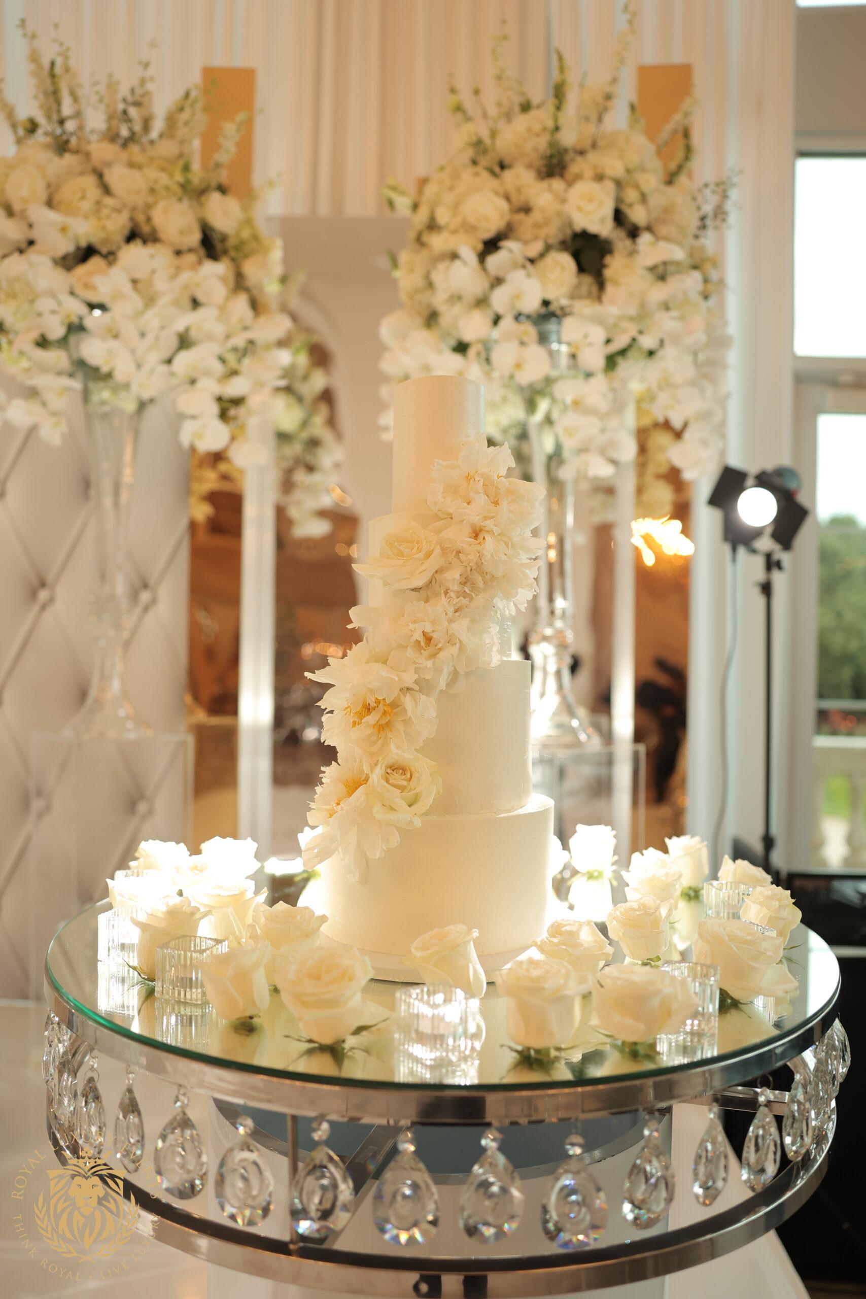 Silver & White Wedding in Dallas, Texas - cake table