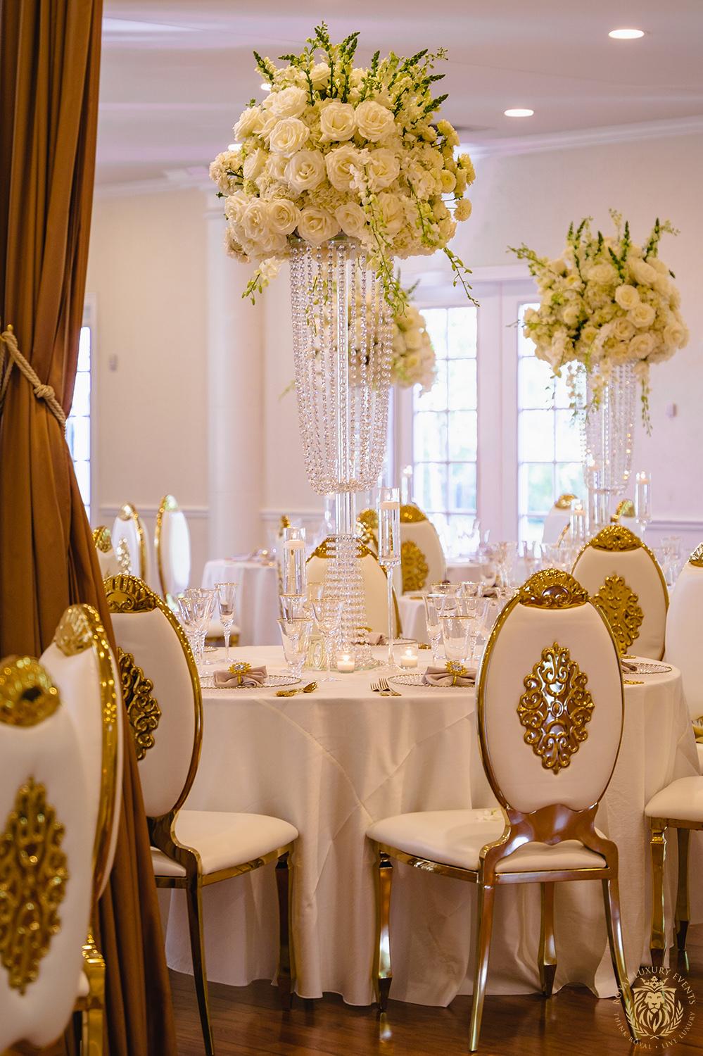 white gold ivory wedding in houston texas - florist - wedding reception decor