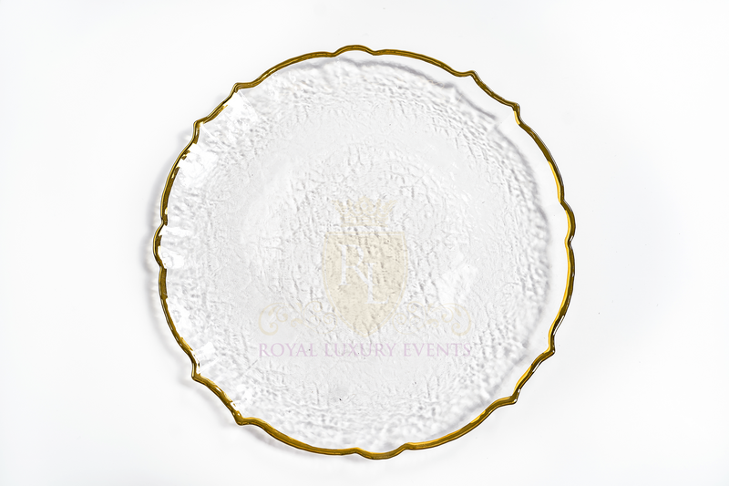 13-Inch Seashell Clear Glass Charger Plate with Gold Rim