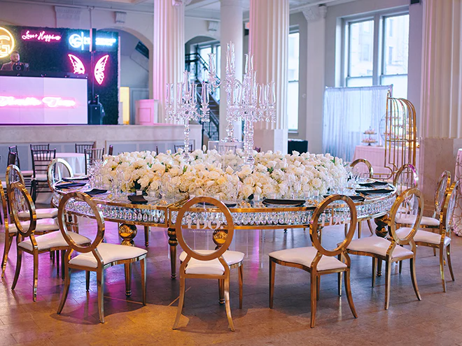 full circle dining table - crystals - gold