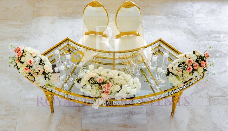 Curved Serpentine Imperial Gold and Crystal Glass Top Sweetheart or Dining Table