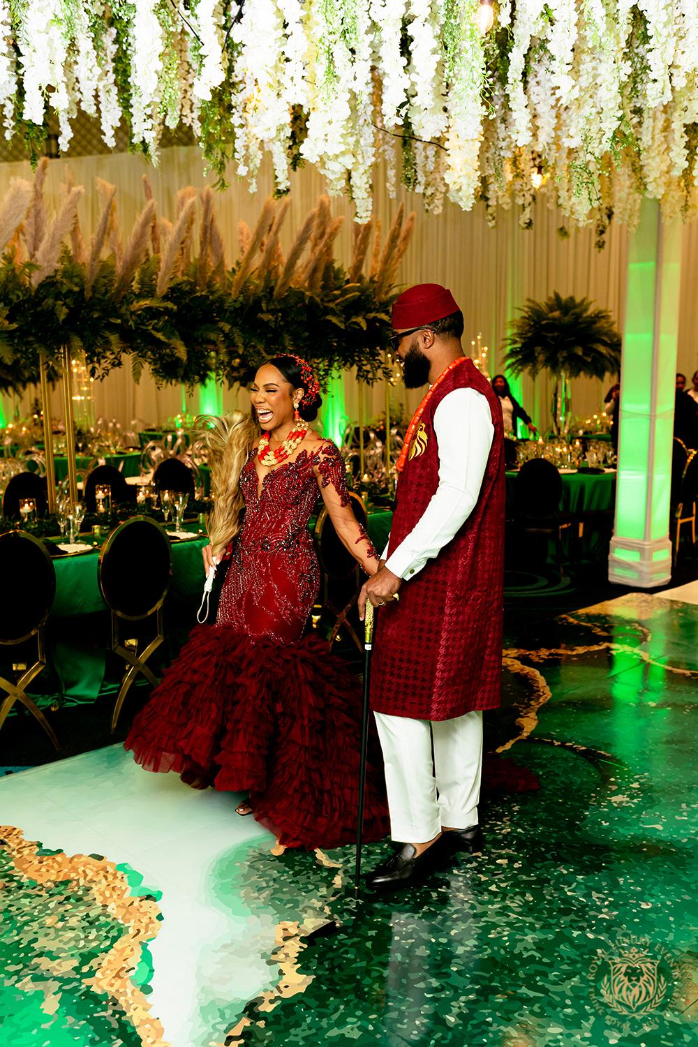 Chinye & Basil: Luxury Emerald Wedding With Pampas Grass