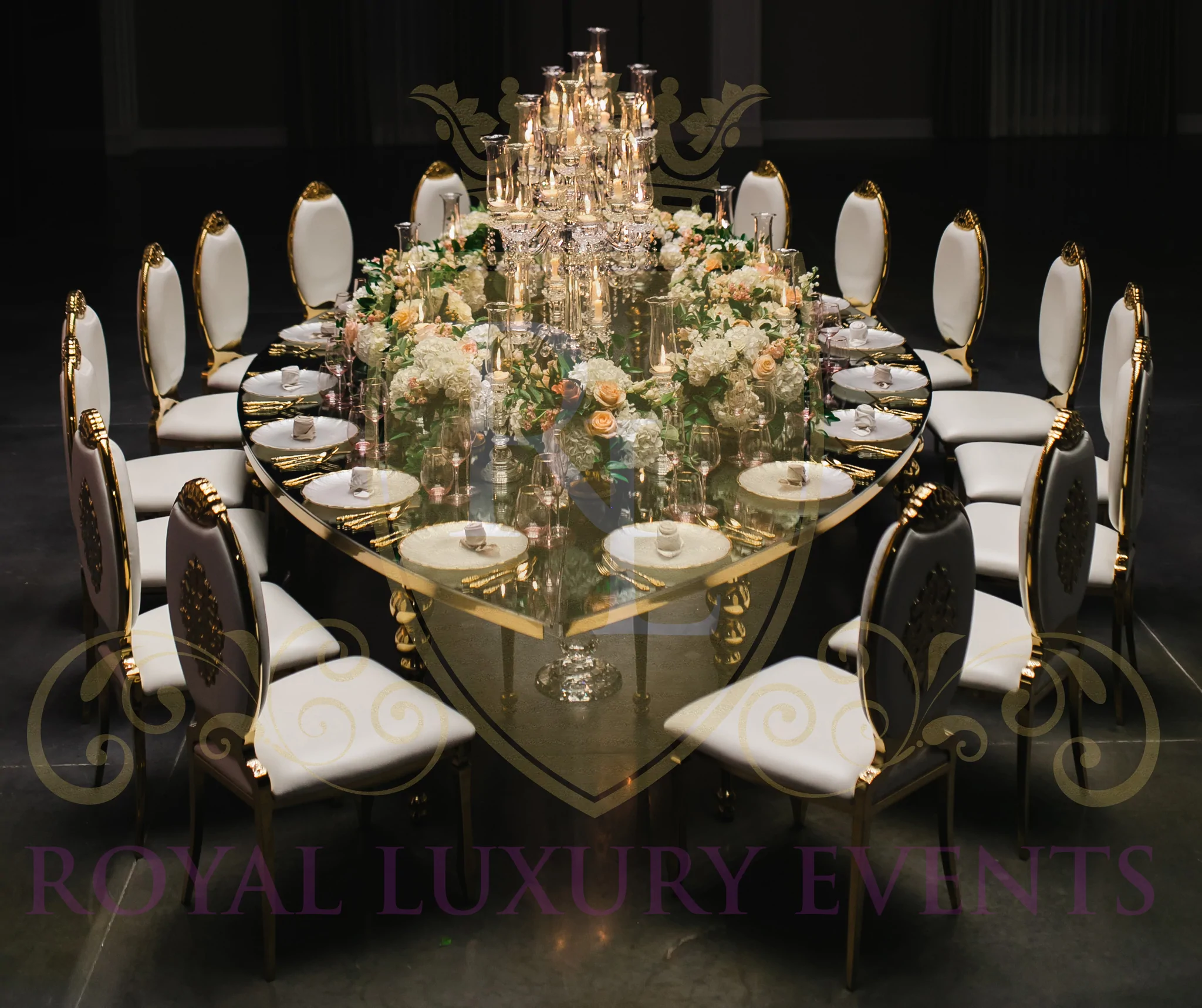 View this stunning teardrop table rental from Royal Luxury Events in Houston, Texas, perfect for any event or wedding.