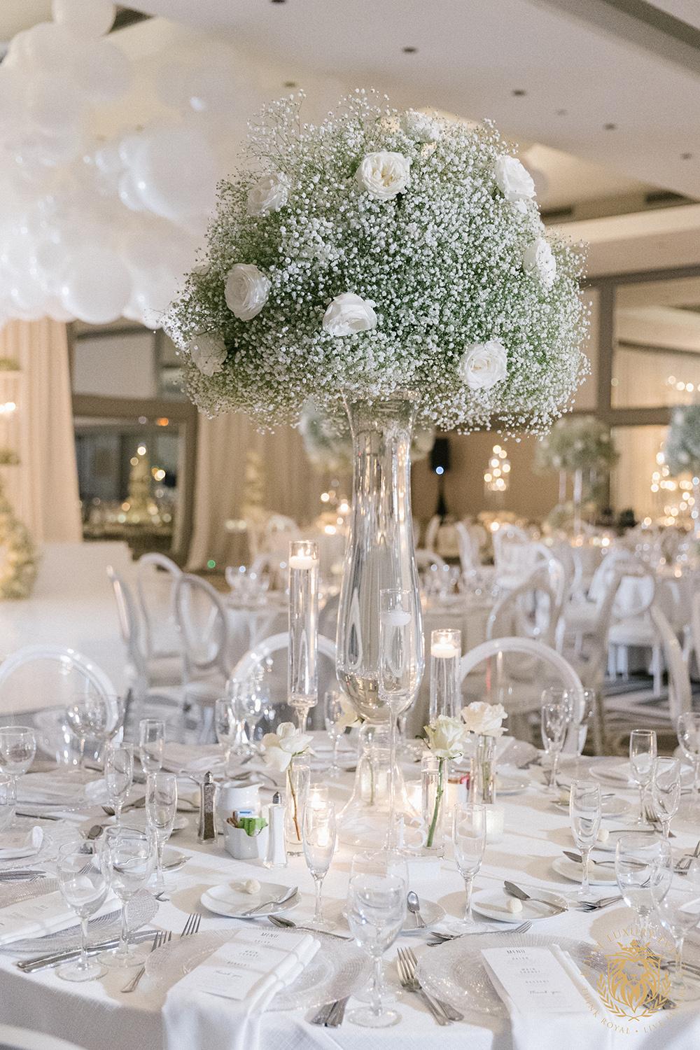 wedding reception decor houston - centerpieces - babys breath