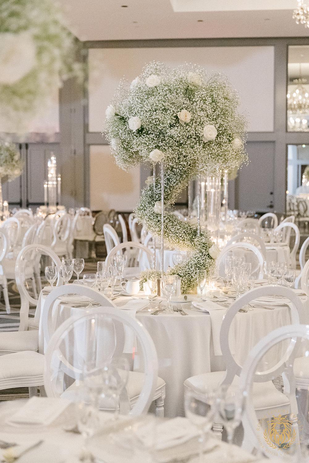 wedding reception decor houston - centerpieces - babys breath