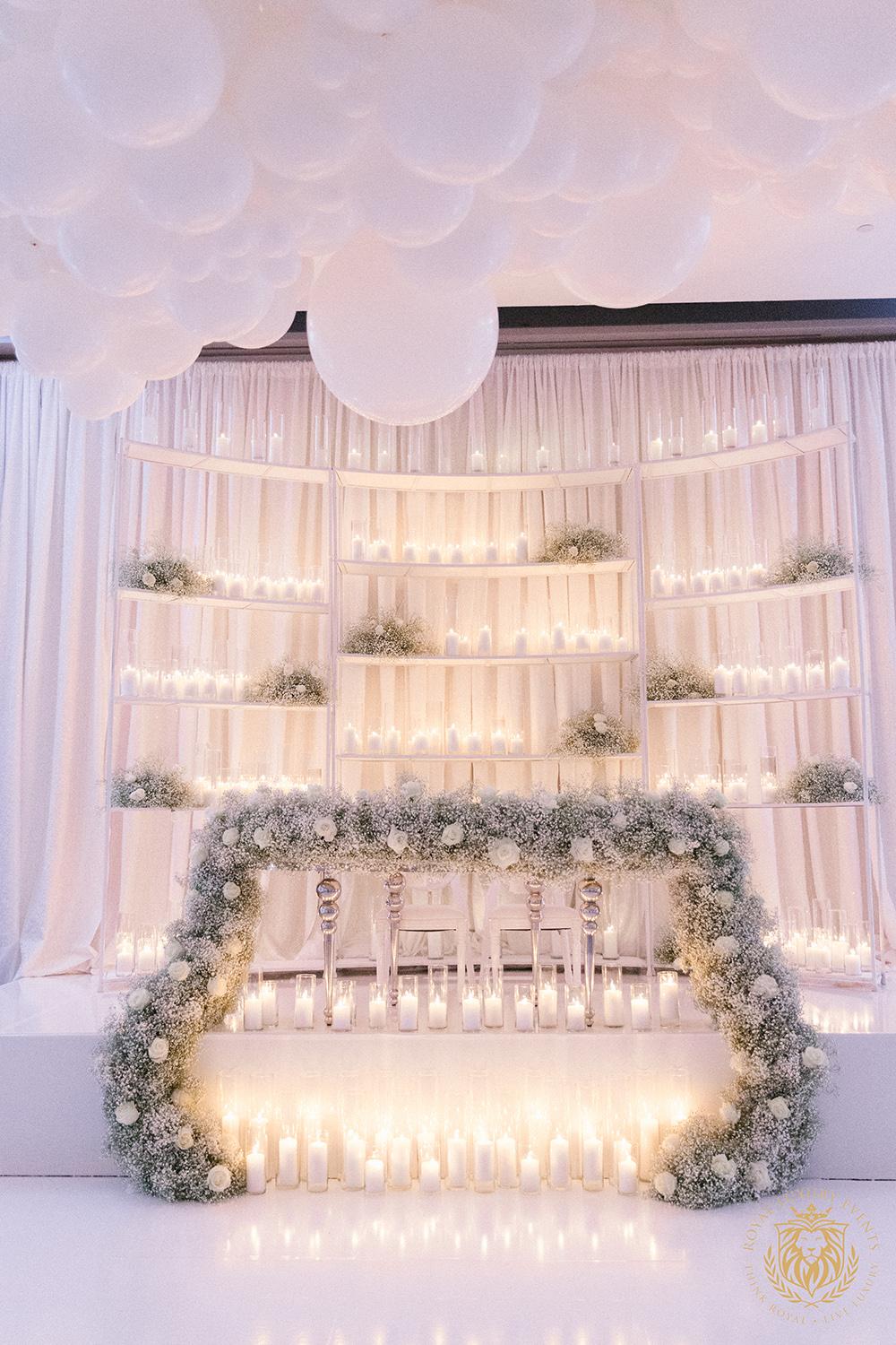 wedding reception decor houston - centerpieces - babys breath sweetheart table