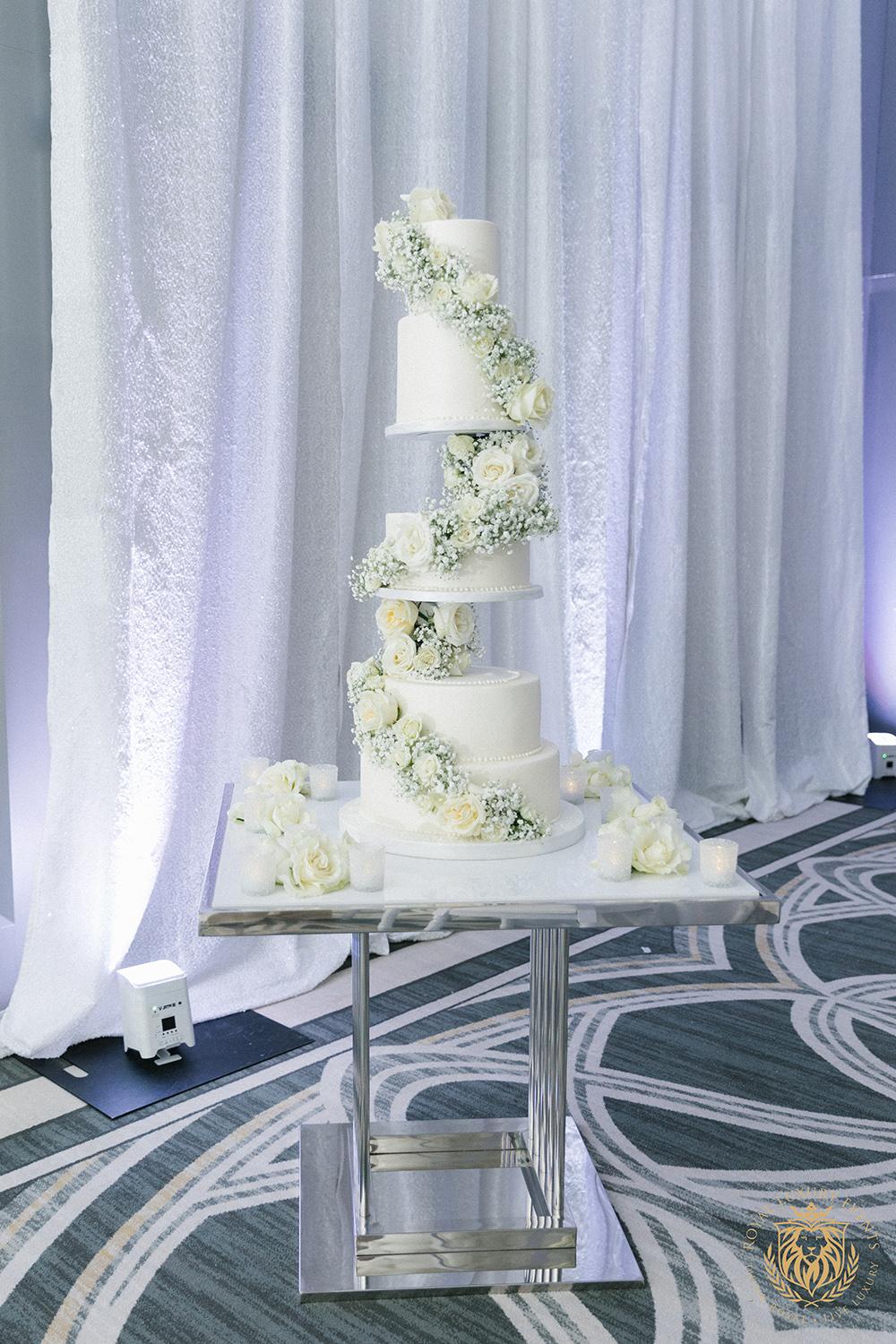 wedding reception decor houston - centerpieces - babys breath sweetheart table - wedding cake