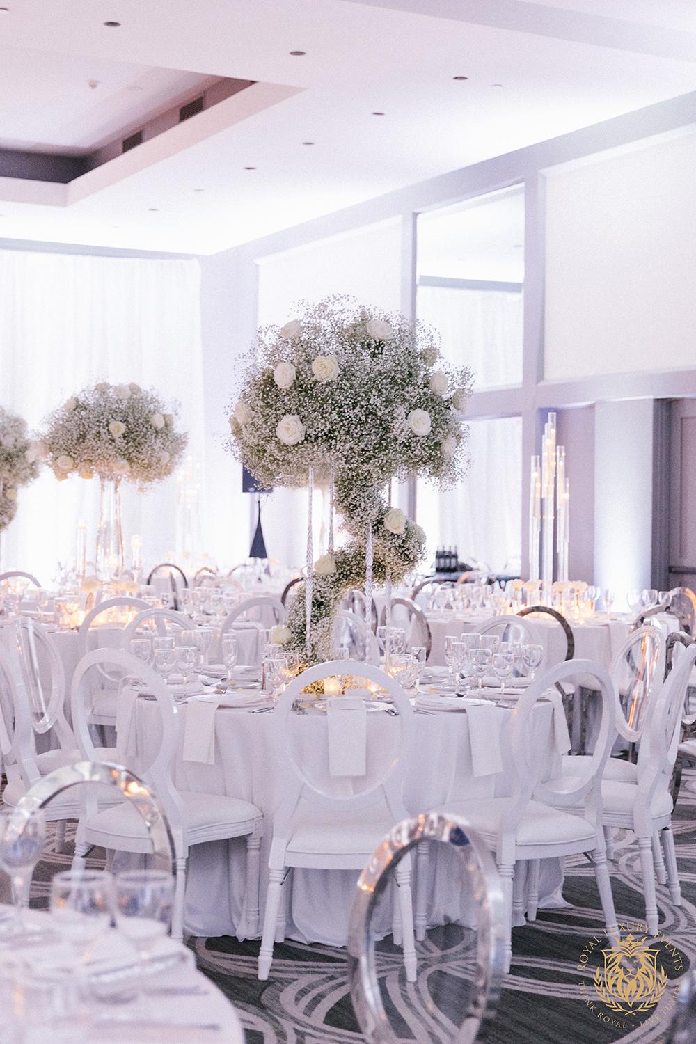 wedding reception decor houston - centerpieces - babys breath sweetheart table - candles