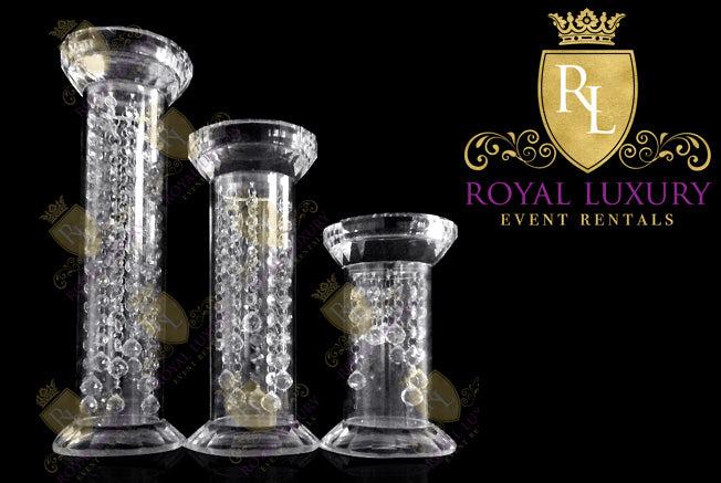 Crystal Rainfall Candle Holder Centerpiece 3pc Set
