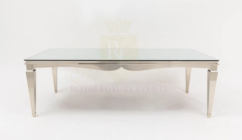 Silver or Gold Rectangular Dining Table with Mirror Glass Top - 8 x 4 feet