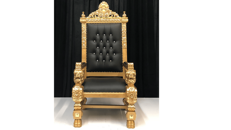 Black and Gold King Throne Chair with Black Leather