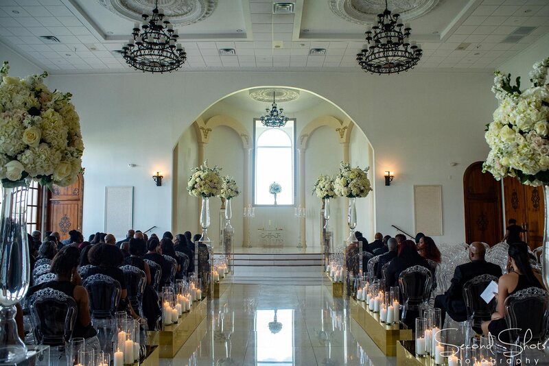 white and gold wedding decor - royal luxury events - rentals - flowers - gold chairs - fancy chairs