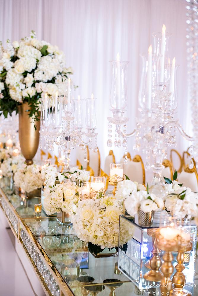white and gold wedding decor - royal luxury events - rentals - flowers - gold chairs - fancy chairs