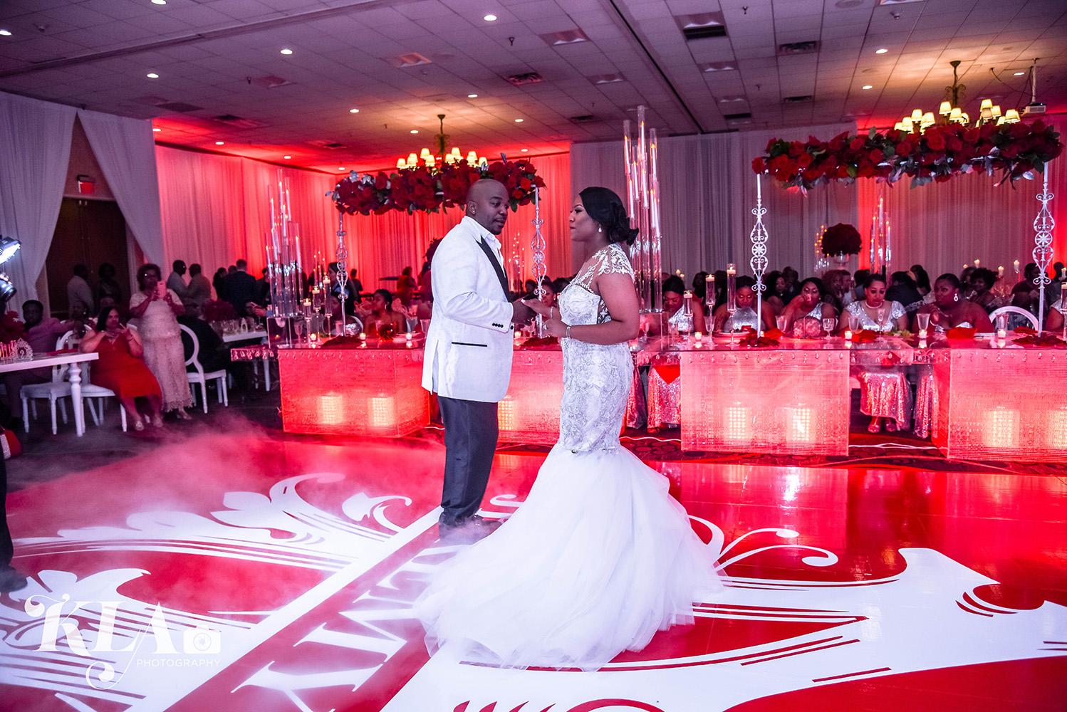red wedding - luxury - crystal table - white chairs - ghost chairs - rentals in houston - royal luxury