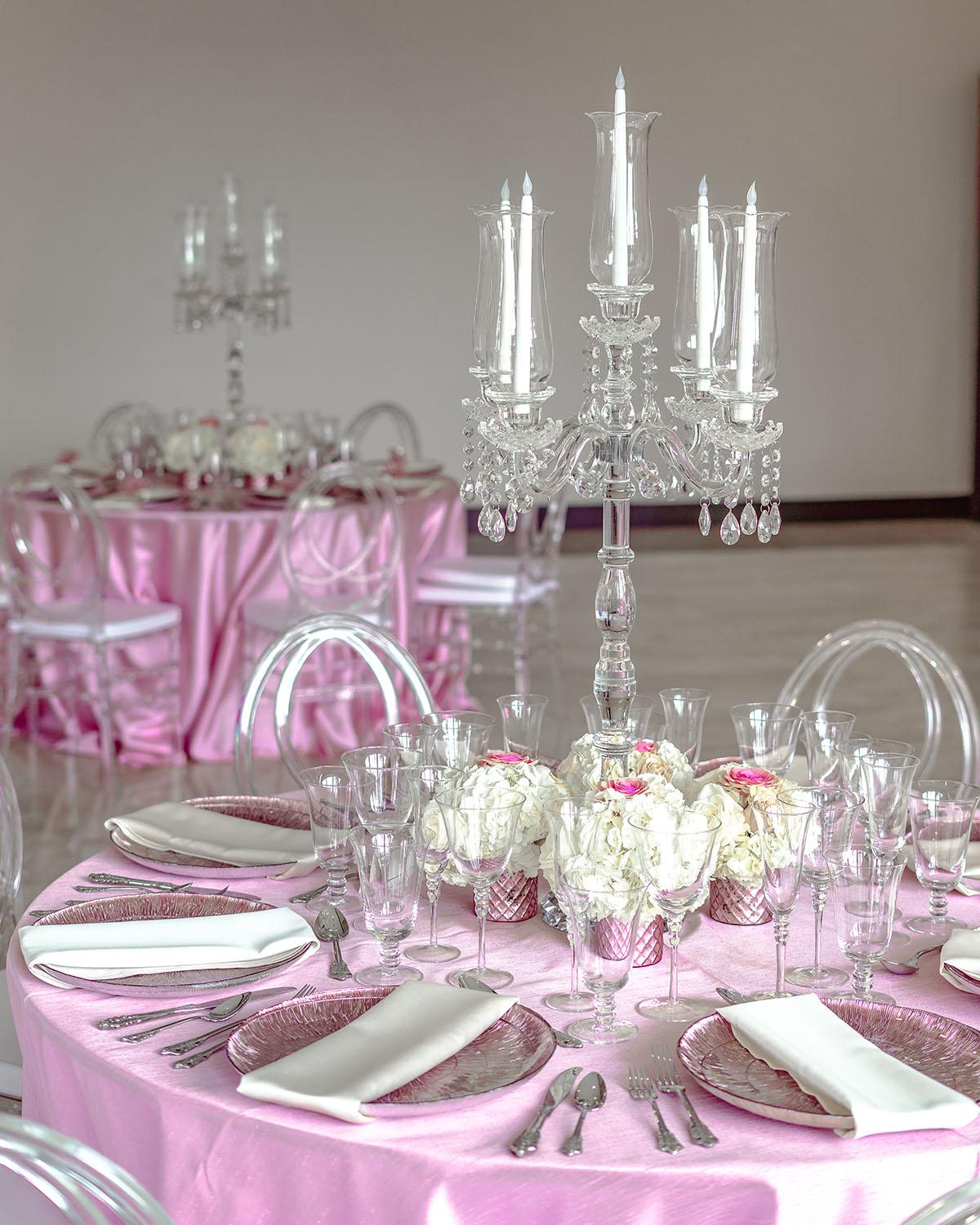 pink table linens - - palm royal villa - royal luxury events