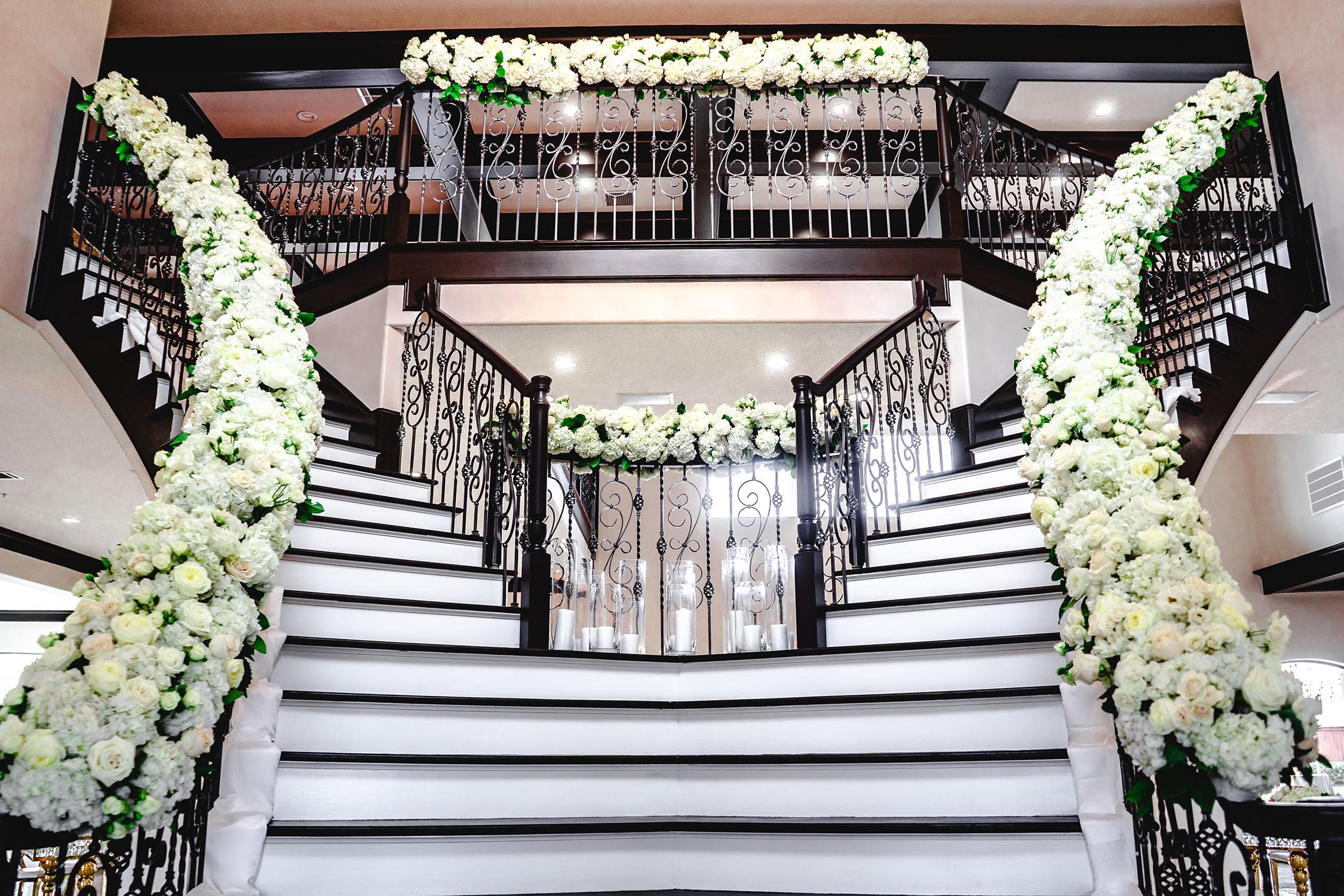 floral staircase runner - palm royal villa - royal luxury events