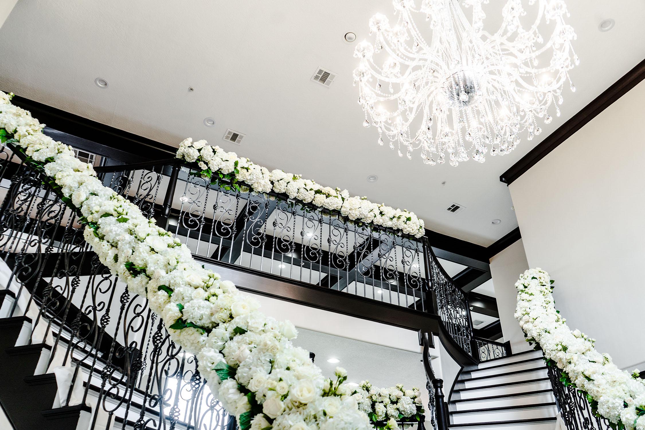 floral staircase runner - palm royal villa - royal luxury events
