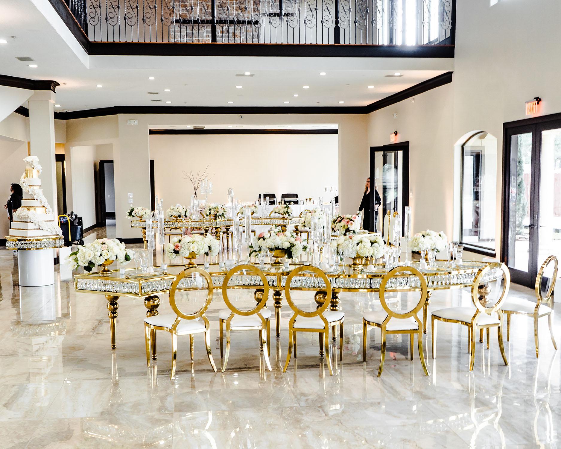 serpentine table - gold crystal - palm royal villa - royal luxury events