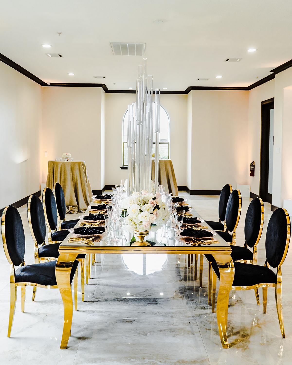 black and gold chairs - palm royal villa - royal luxury events