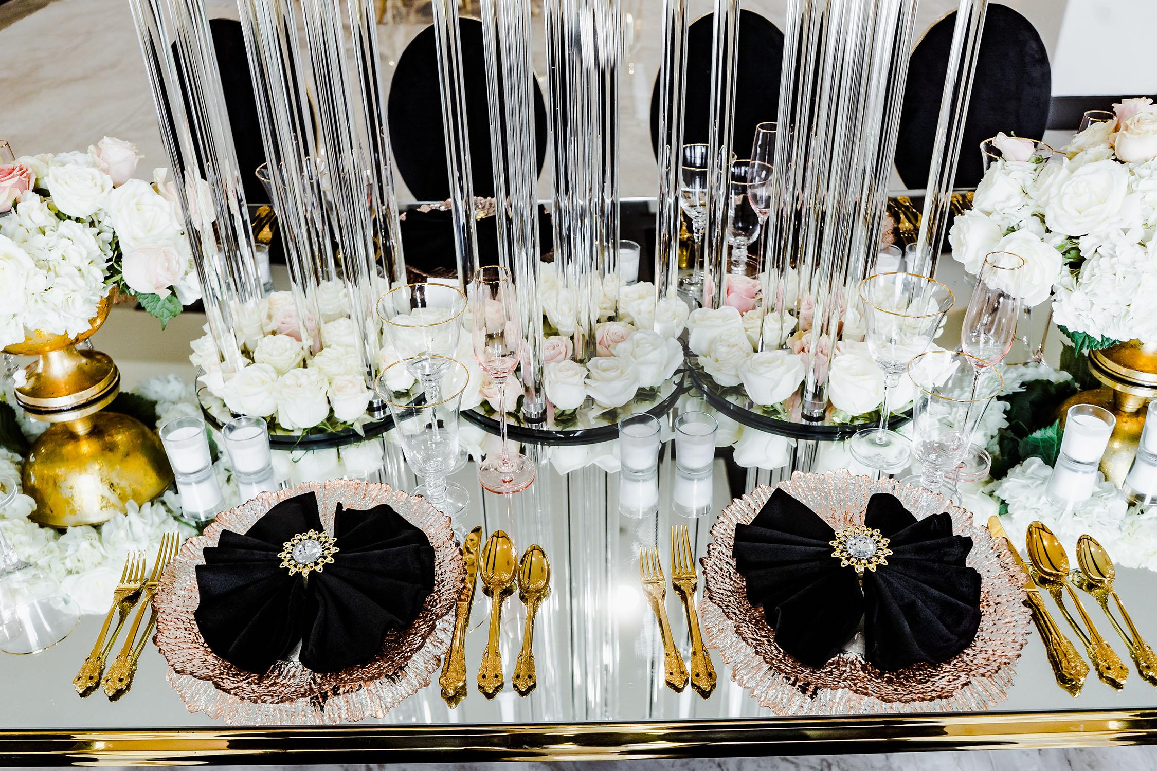 mirror table - palm royal villa - royal luxury events