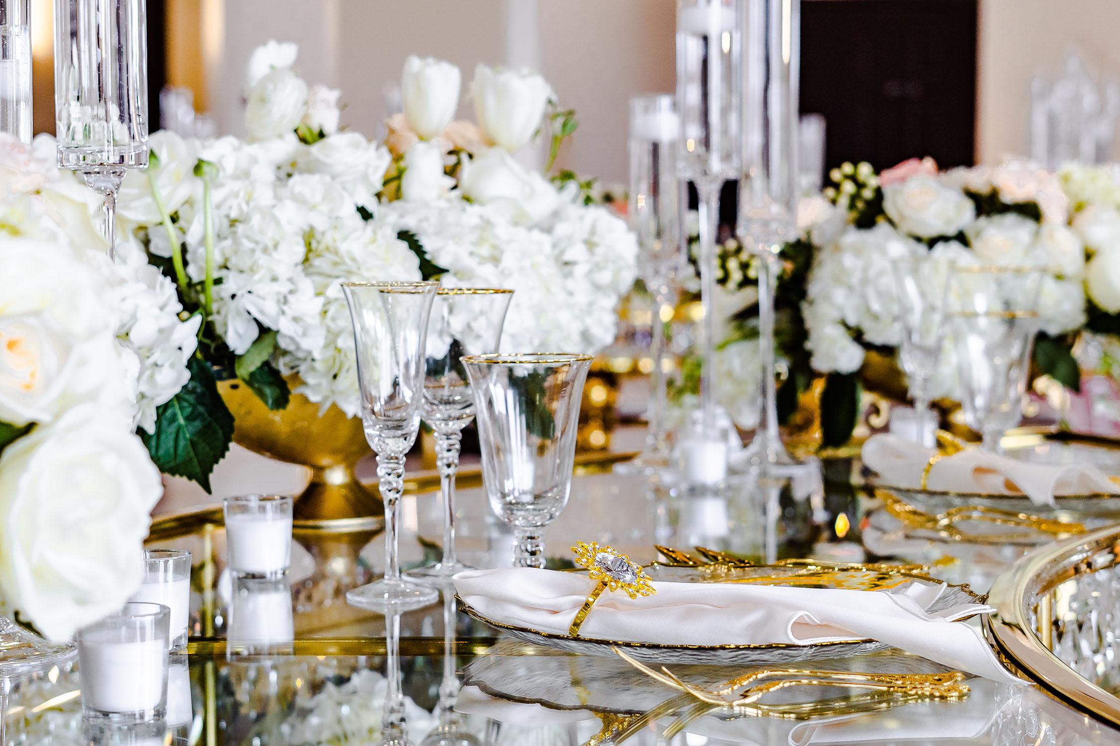 elegant and luxurious decor for Palm Royal Villa’s Grand Opening Open House in Katy, Texas. We showcased a variety of wedding decor ideas including our luxury chairs, crystal tables, elegant charger plates, tableware