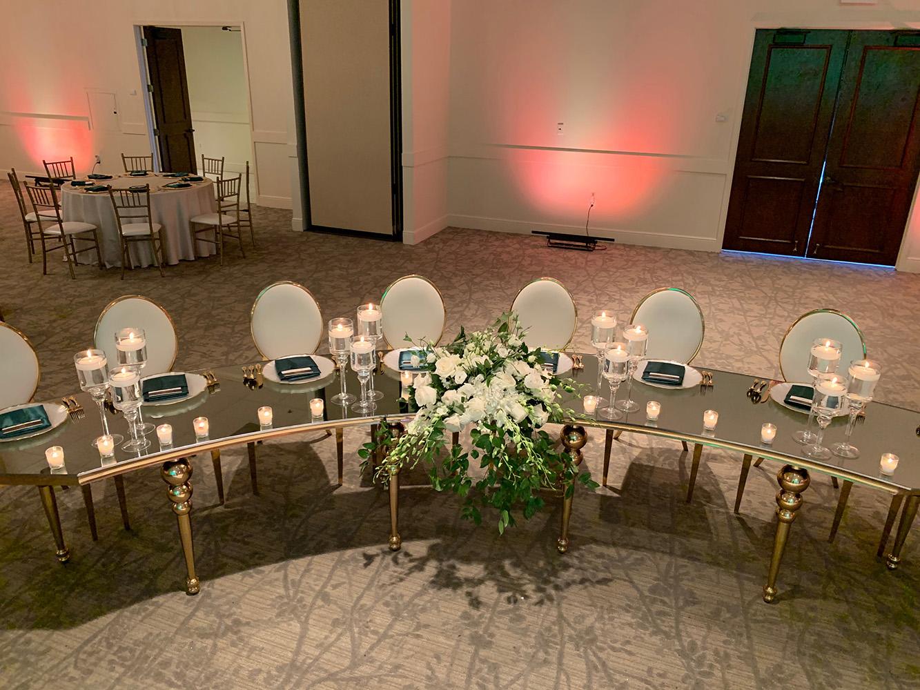 gold and white wedding at signature manor - houston wedding decor rentals - florist - royal luxury