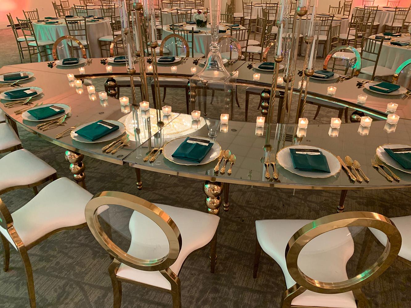 gold and white wedding at signature manor - houston wedding decor rentals - florist - royal luxury