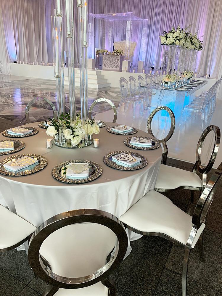 glam wedding at the event centre - ghost tables - crystal - wedding decor - ghost chairs