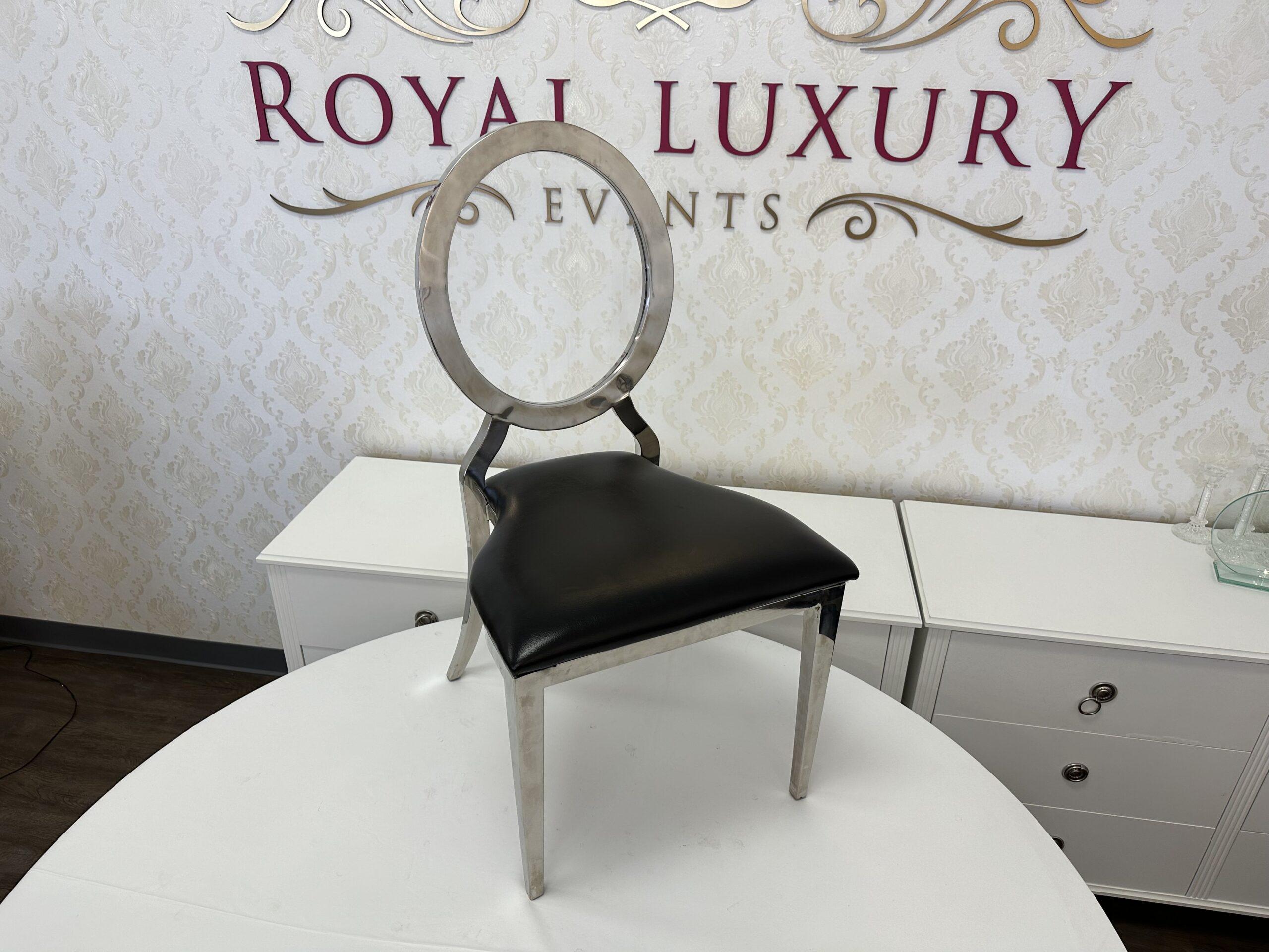 Louis Clear Back Silver Dining Chair, Polished Steel Frame, Black or White Cushion