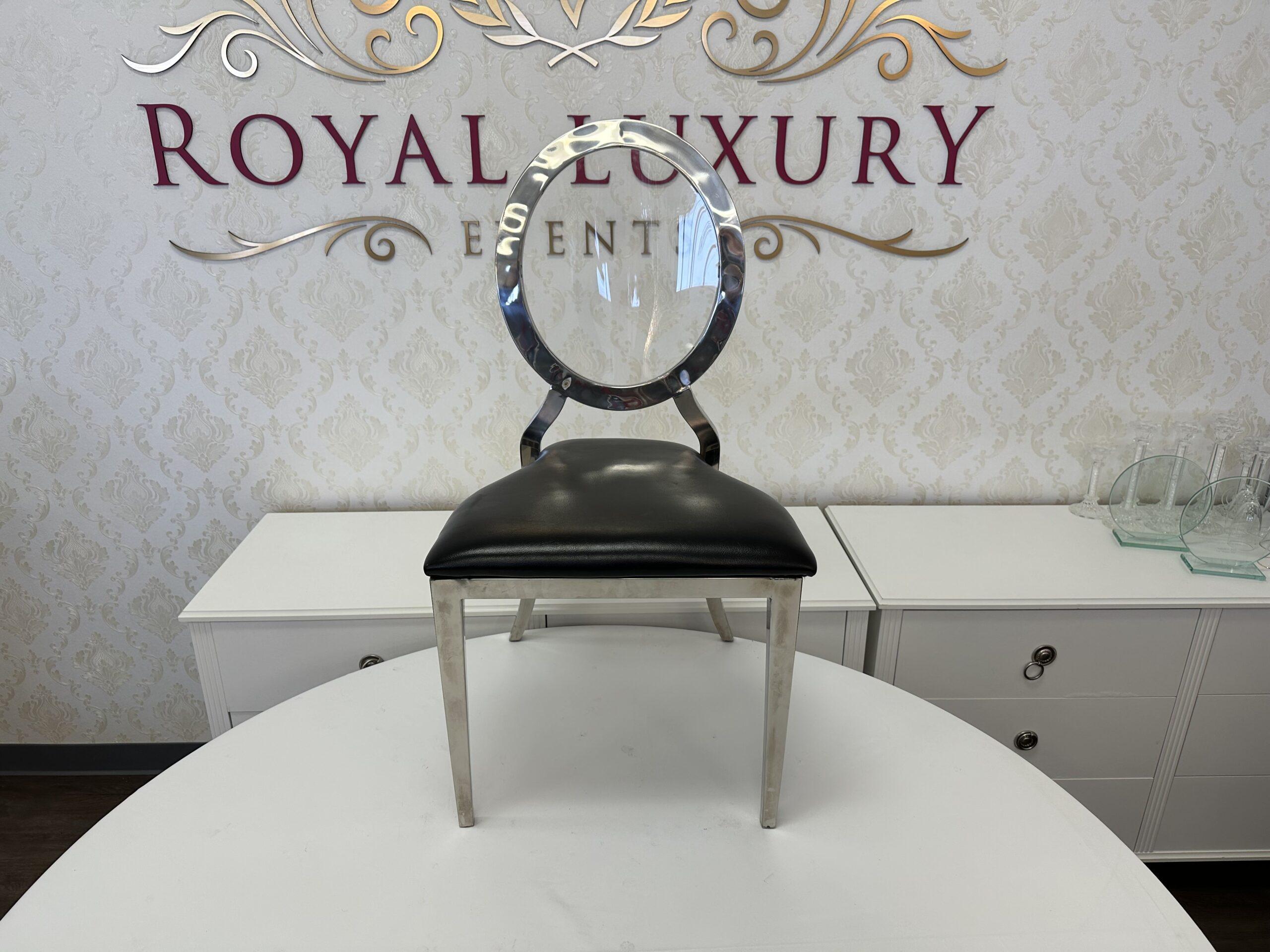 Louis Clear Back Silver Dining Chair, Polished Steel Frame, Black or White Cushion