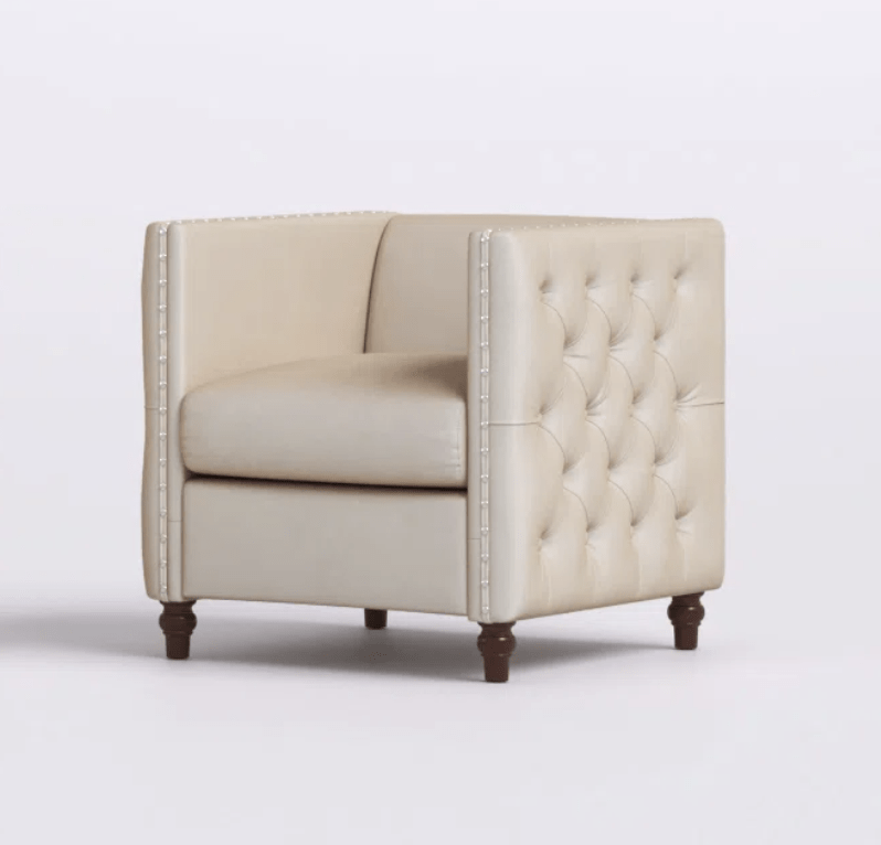 Beige Lounge Chair with Tufted Design