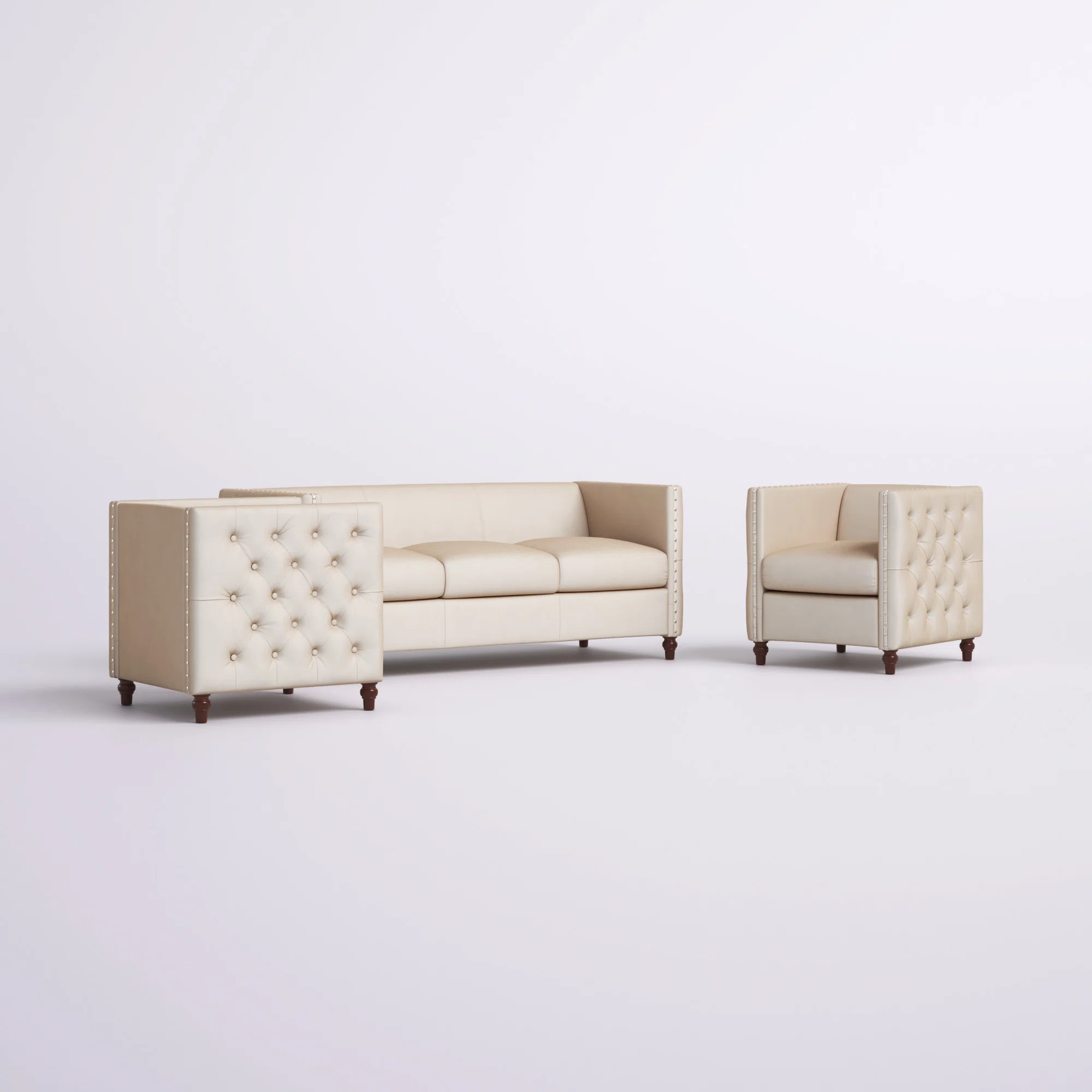 Beige Lounge Chair with Tufted Design