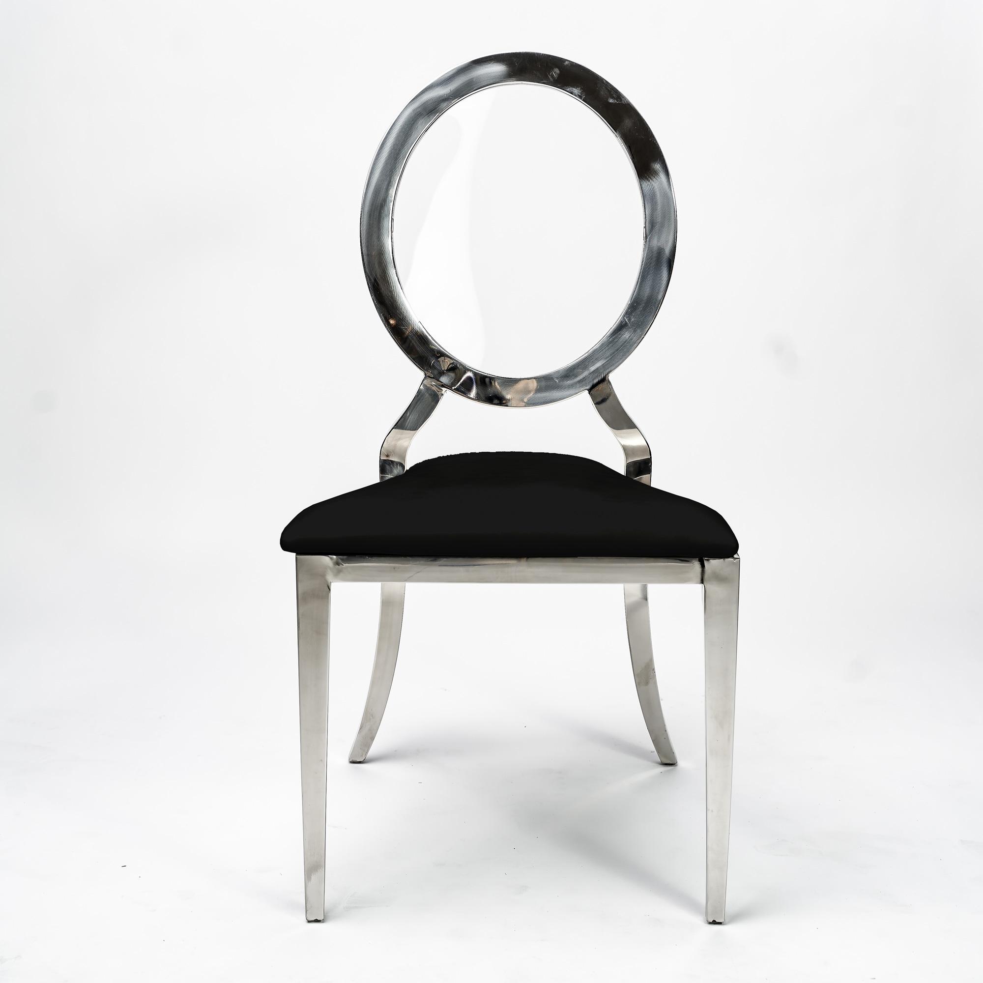 Louis Clear Back Silver Dining Chair, Polished Steel Frame, White or Black Cushion
